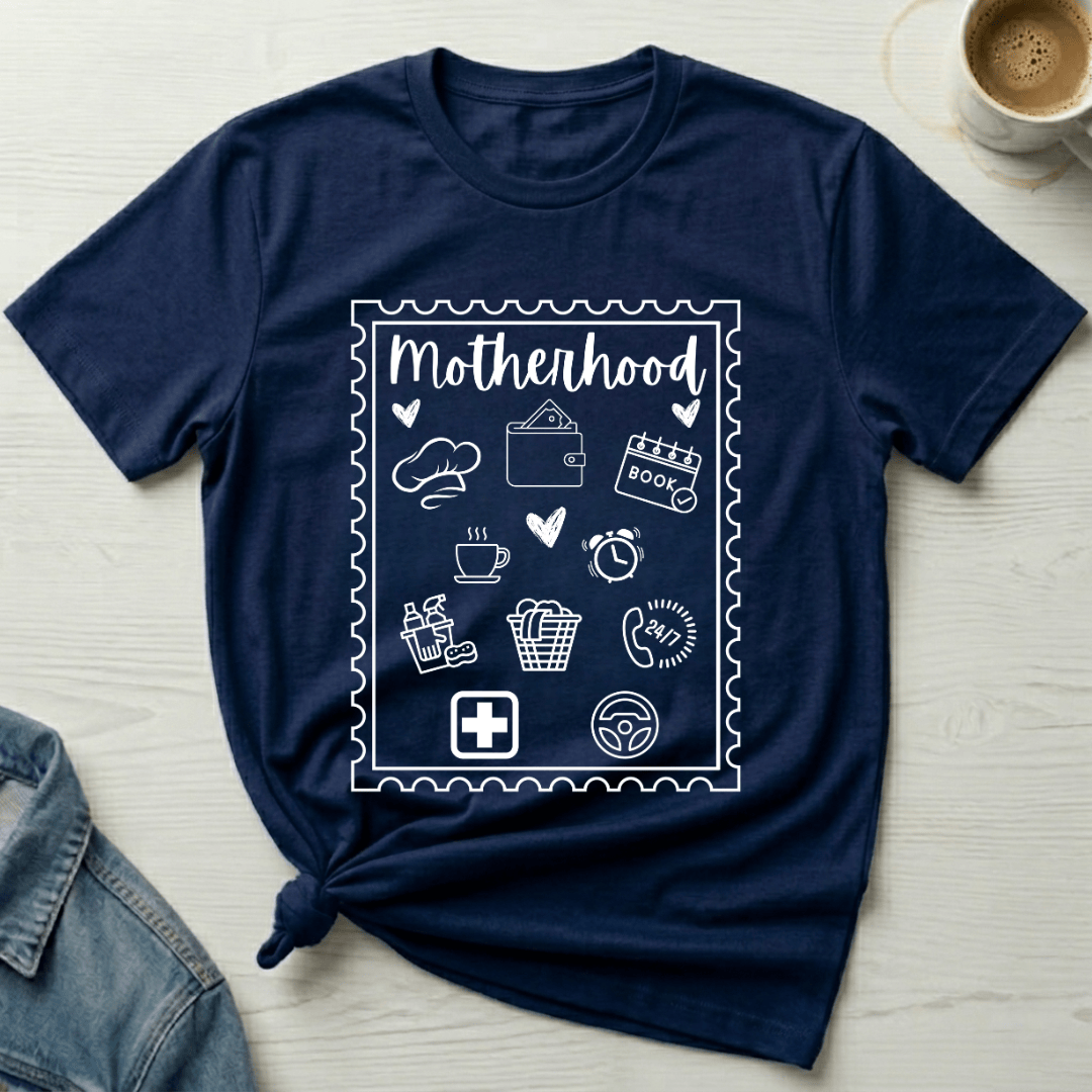 mom life tee that says Motherhood Stamp Mom T-Shirt for moms