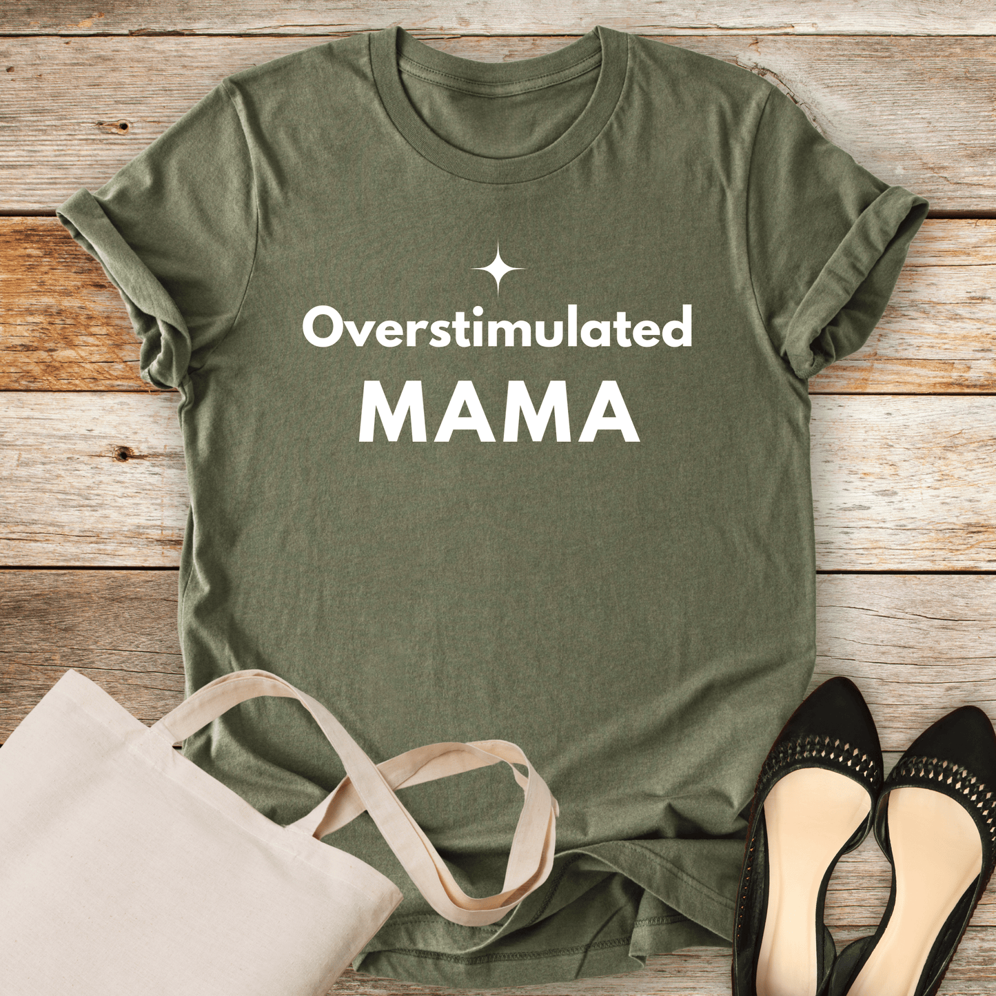 mom life tee that says Overstimulated Mom T-Shirt for moms