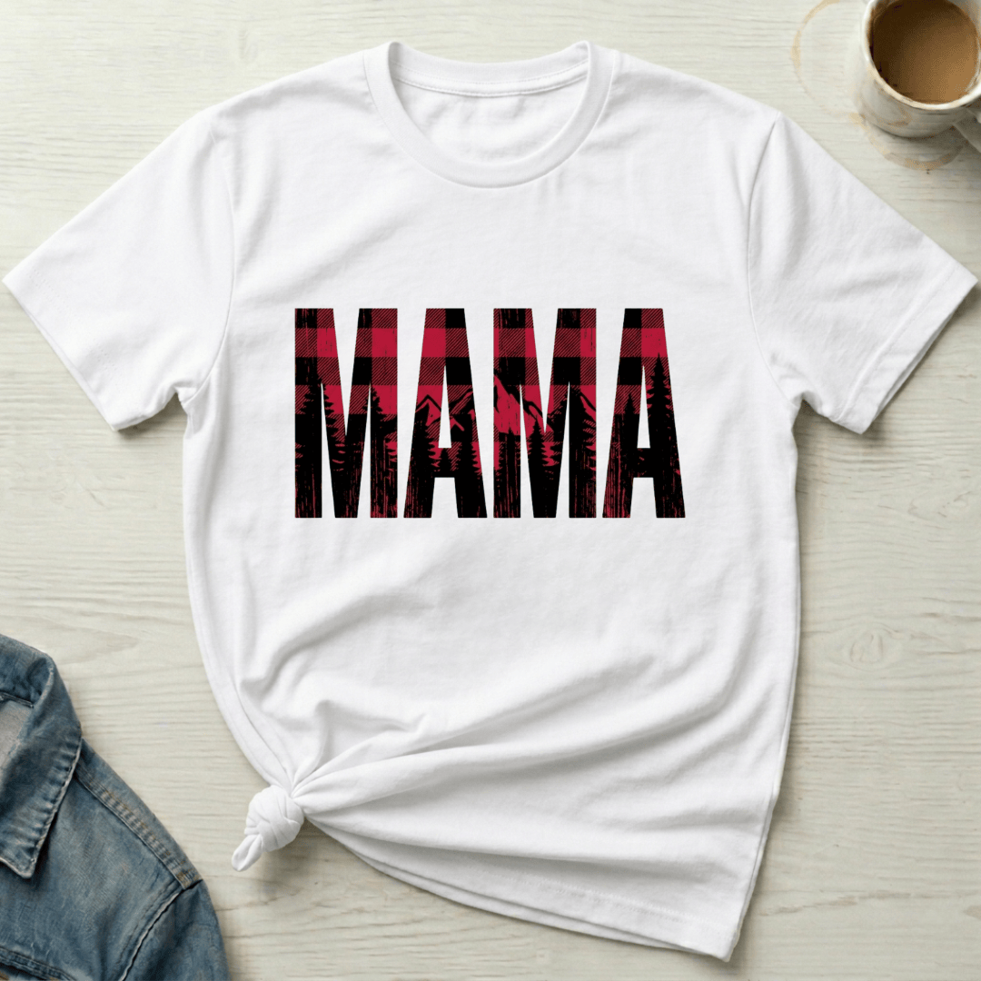 mom life tee that says Red Plaid Mom T-Shirt for moms