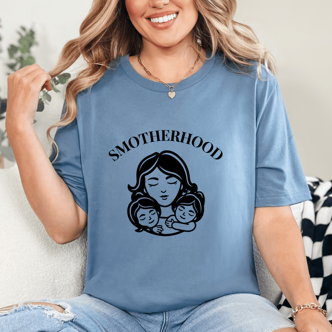 mom life tee that says Smotherhood Funny Mom T-Shirt for moms