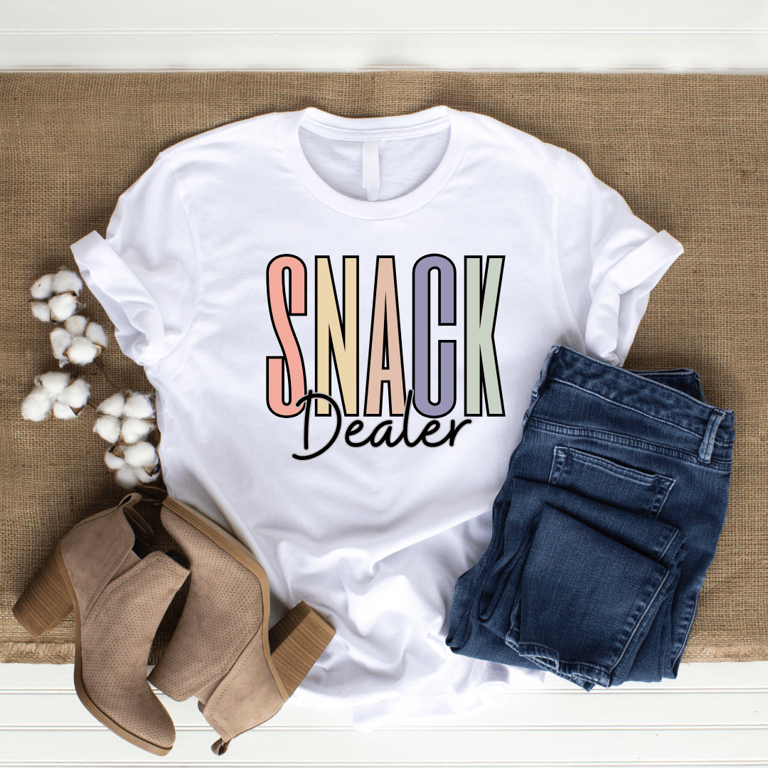mom life tee that says Snack Dealer Mom T-Shirt for moms
