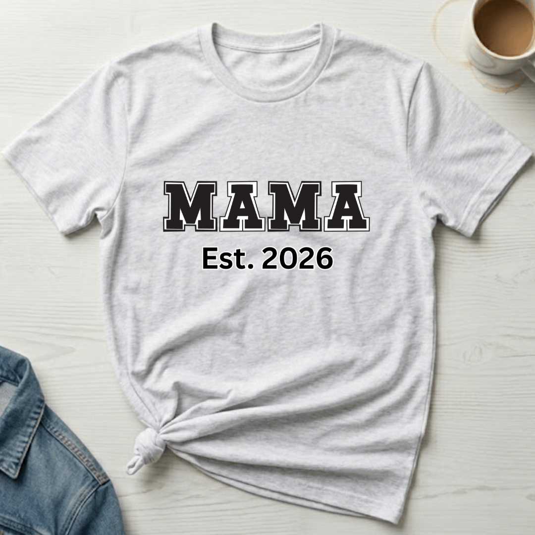 mom life tee that says Varsity Letter Newborn Mom T-Shirt for moms