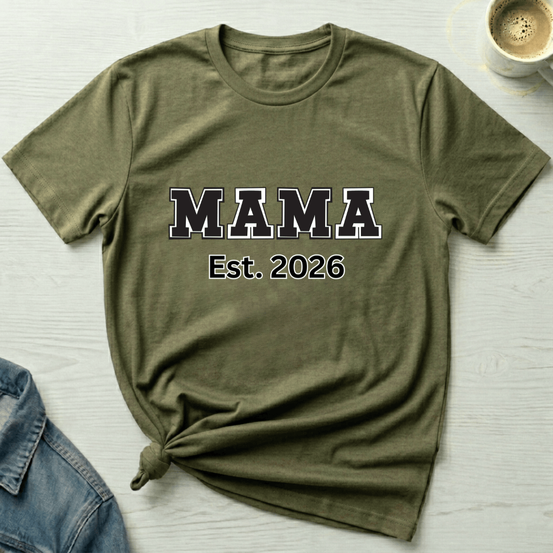 mom life tee that says Varsity Letter Newborn Mom T-Shirt for moms