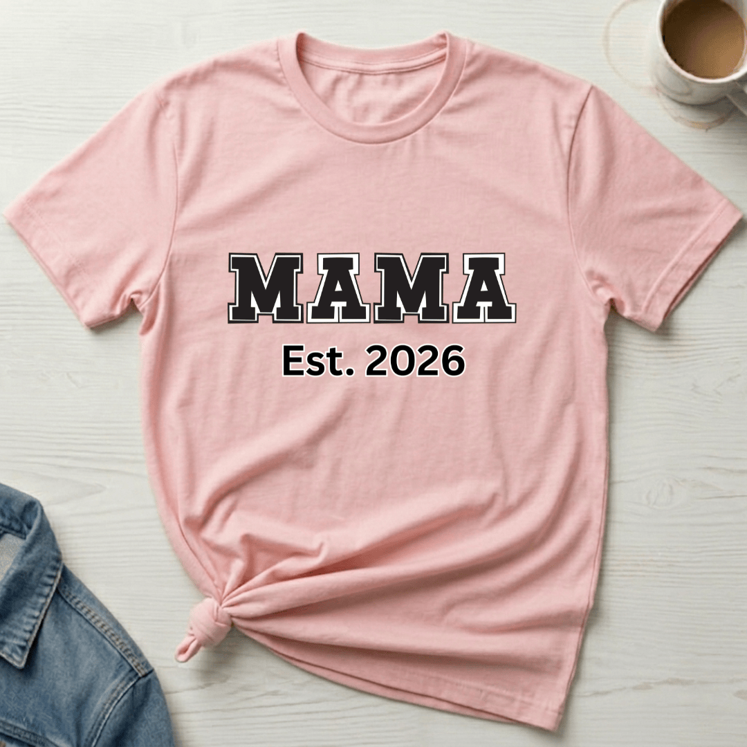mom life tee that says Varsity Letter Newborn Mom T-Shirt for moms