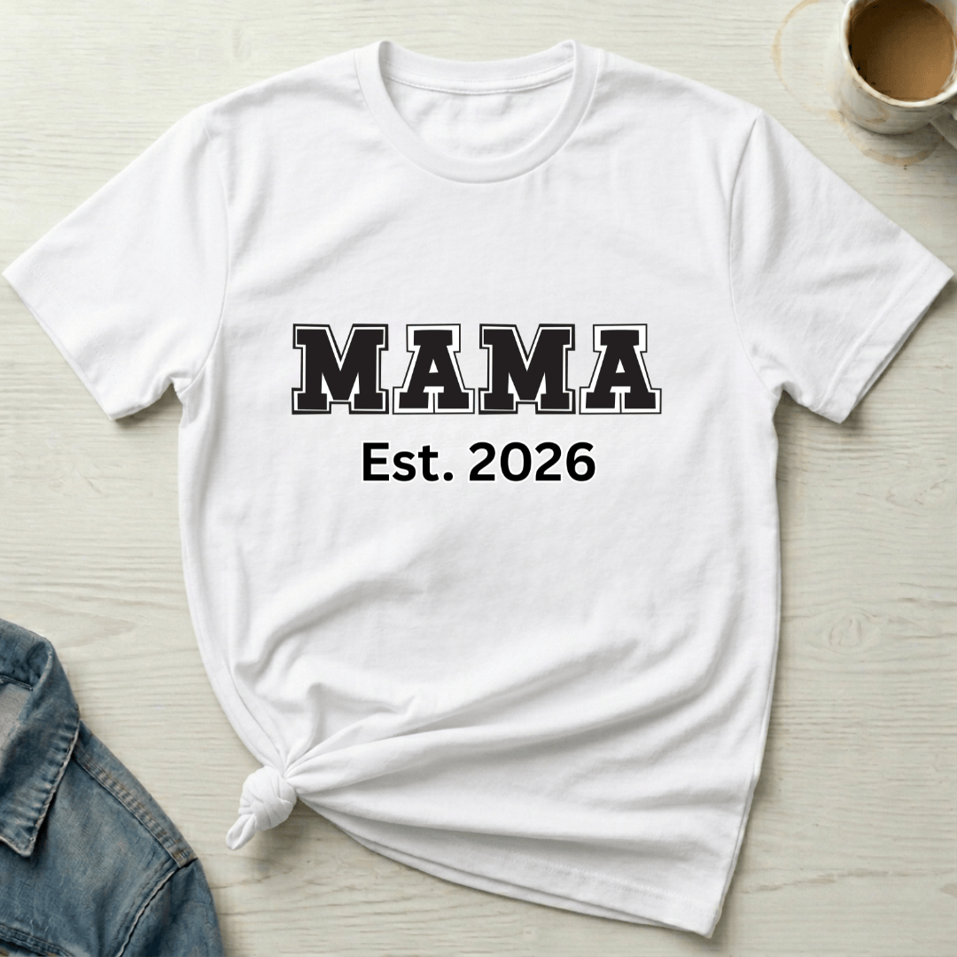 mom life tee that says Varsity Letter Newborn Mom T-Shirt for moms